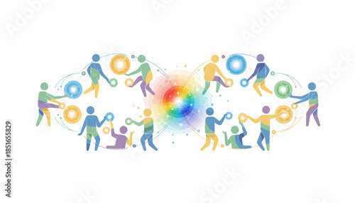 Abstract People Connecting and Exchanging Energy in Digital Network