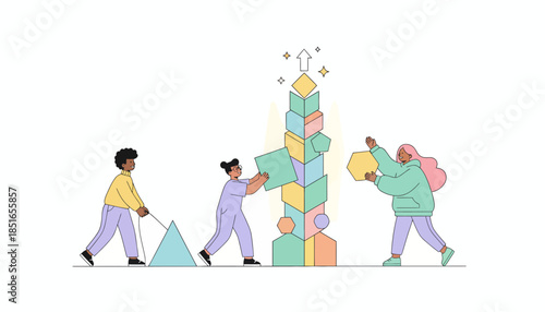 Collaborative Team Building a Tower of Success Blocks