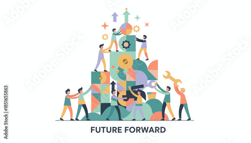 Teamwork Building Future Success and Business Development Illustration