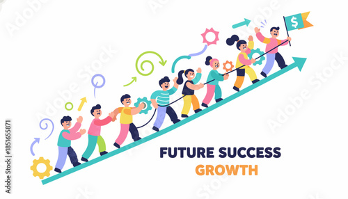 Team Climbing Corporate Success Arrow Achieving Business Growth Goals