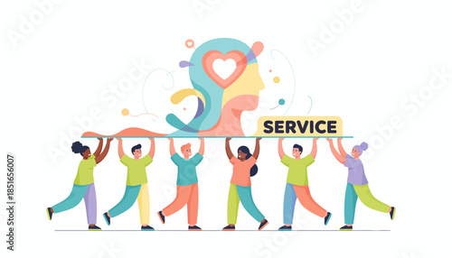 Diverse Team Carrying Service Banner and Empathy Concept