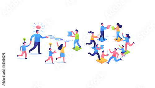 Team Collaboration Workflow and Knowledge Transfer Process Illustration