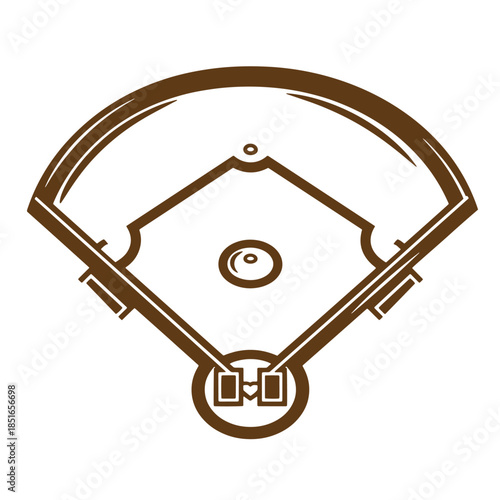A simple detailed brown sketch vintage baseball field layout isolated on white background