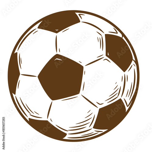 Brown and white sketch vintage illustration of a soccer ball for sports and design projects