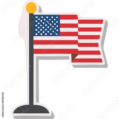 Stylized American Flag on a Pole - Patriotic Illustration