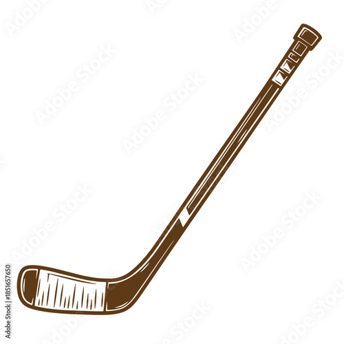Brown sketch vintage hockey stick illustration isolated on a white background