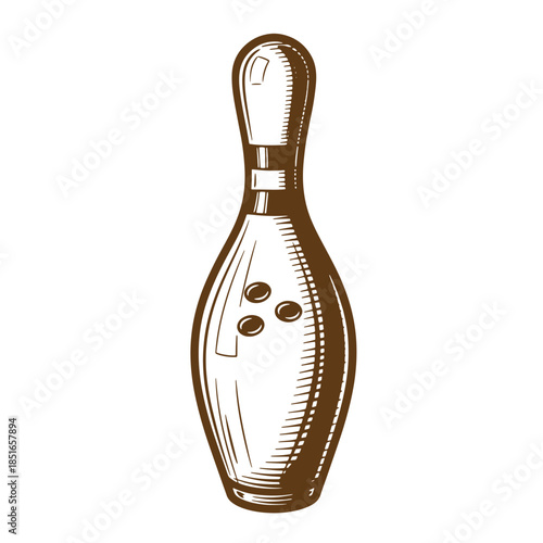 Brown sketch vintage style bowling pin illustration isolated on a white background
