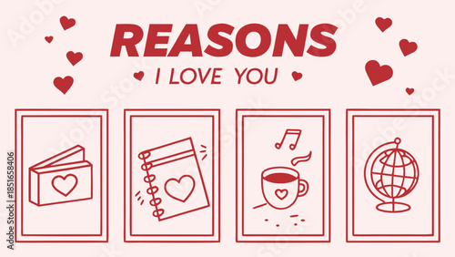  Reasons I love you romantic icons and hearts Valentines Day graphic