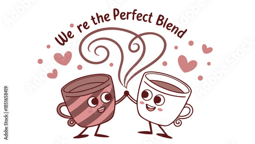  Valentines Day coffee cups illustration with quote We’re the perfect blend