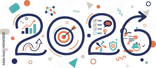2026: A visual representation of a dynamic and strategic business plan, illustrating goals, targets, and strategies.