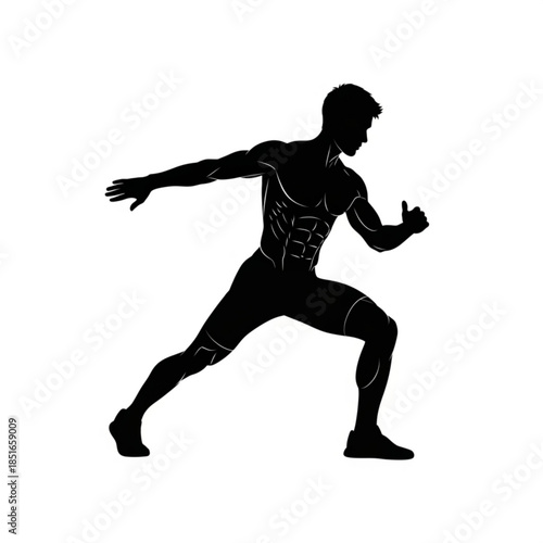 Black silhouette of a muscular man running with athletic physique