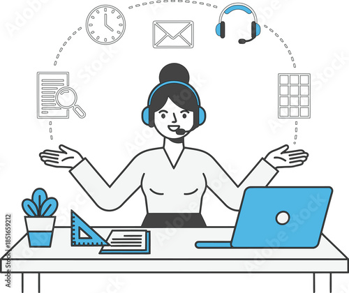 Expert multitasking in workplace: An efficient professional adeptly manages various tasks simultaneously, symbolizing the essence of skillful work management.