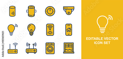 Editable vector light bulb and electronics icons set