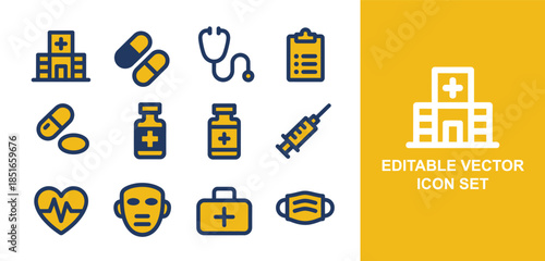 Medical vector icons set for healthcare and medicine