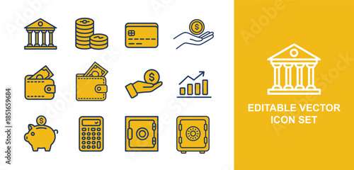 Financial icons for banking and money management services online