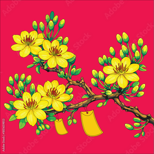 Yellow Apricot Blossom Illustration for Vietnamese Lunar New Year