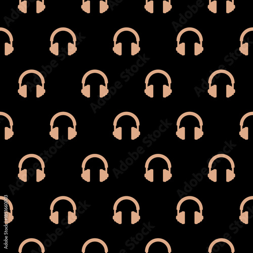 Headphones seamless pattern isolated on black background
