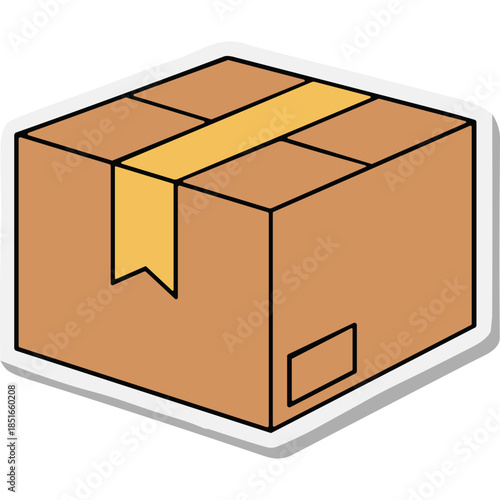 Stylized Brown Cardboard Box with Yellow Tape Icon