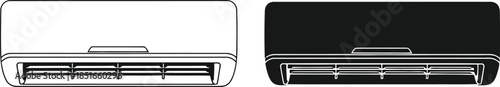 A white and a black air conditioner unit are shown side-by-side.