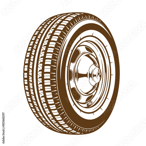 Detailed vector illustration of a classic car tire showing tread and rim details