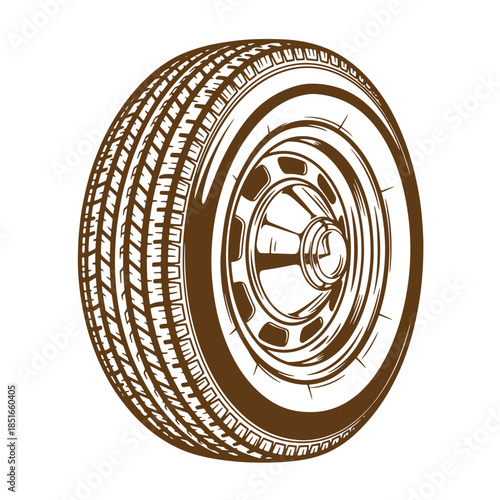 Detailed vector illustration of a classic car tire with a vintage white wall and rim