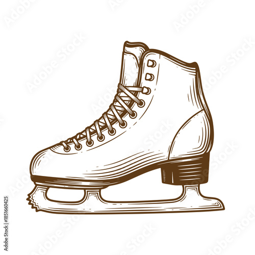 Detailed vintage illustration of a single figure skate isolated on a white background design