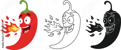 Cartoon chili pepper with fire coming out of its mouth.