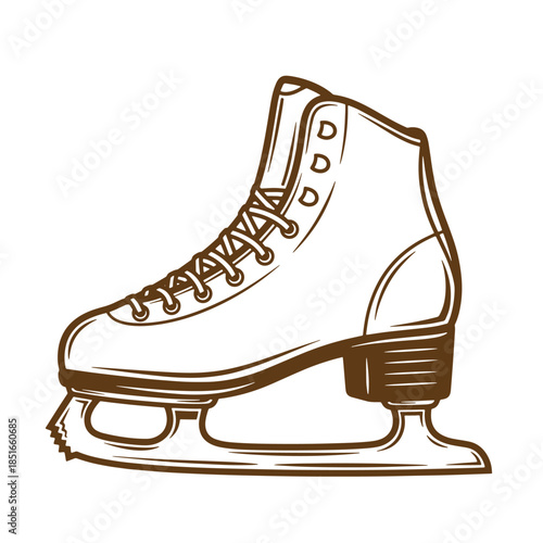 Elegant detailed brown sketch of a classic ice skate isolated on white background