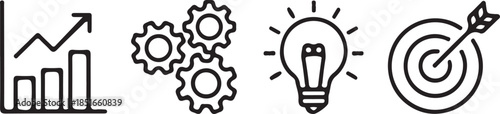 Business Growth, Innovation, and Goal Achievement Icons for Success.