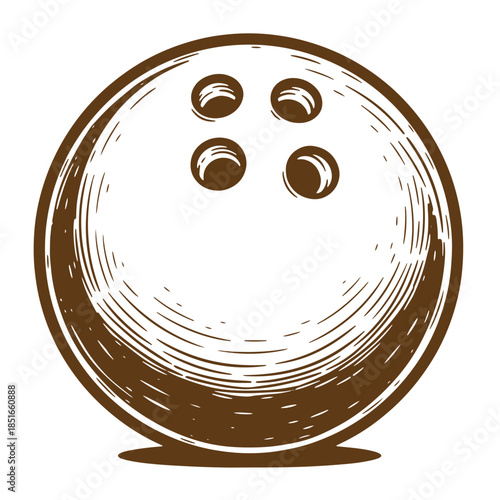 Hand drawn brown bowling ball illustration on a white background simple vintage design