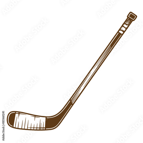 Hand drawn brown hockey stick illustration with a sketch vintage style isolated on white