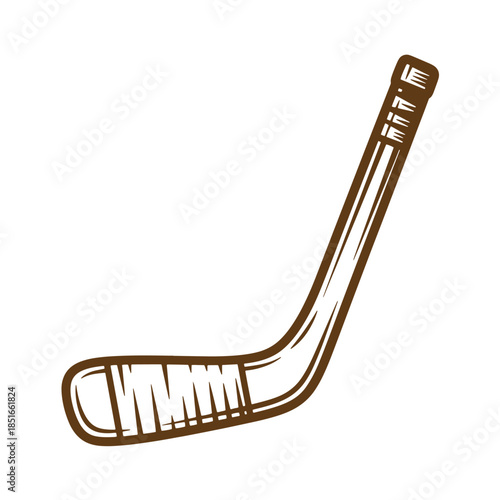 Hand drawn sketch illustration of a vintage hockey stick isolated on a white background