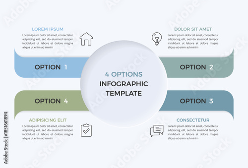 Infographic template with four options connected to central circle