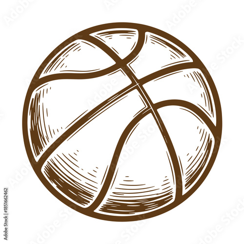 Hand drawn sketch style basketball isolated on white background for sports and design