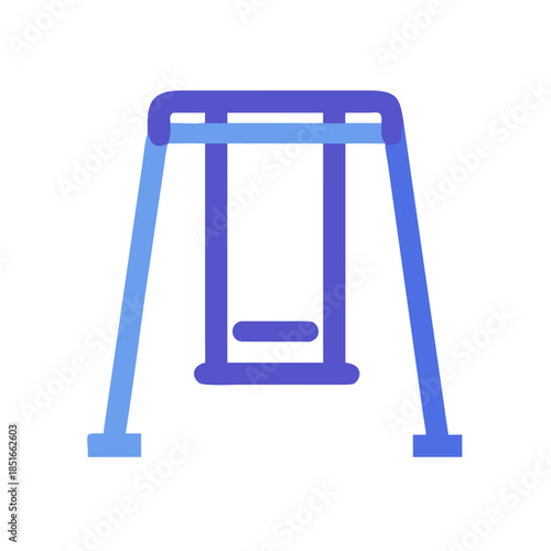 Minimalist playground swing icon in flat style with bold outline on white background, ideal for child play area and park facility signage