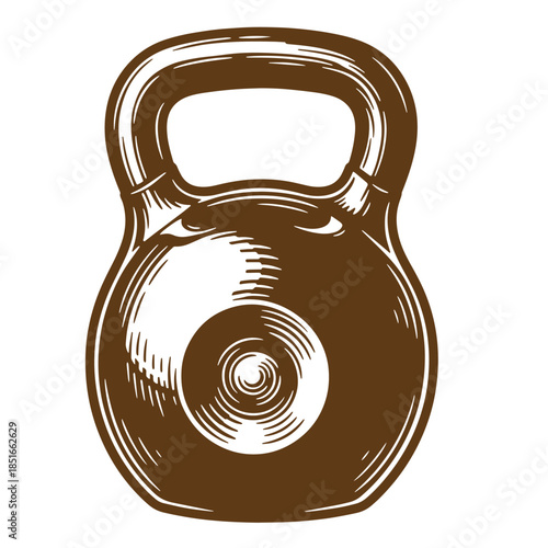 Hand drawn sketch style illustration of a brown vintage kettlebell isolated on white background