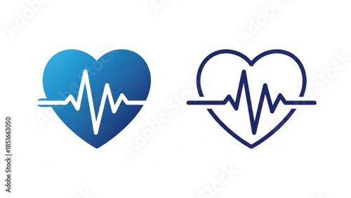Blue Heart with Heartbeat Pulse Line Medical Health Icon
