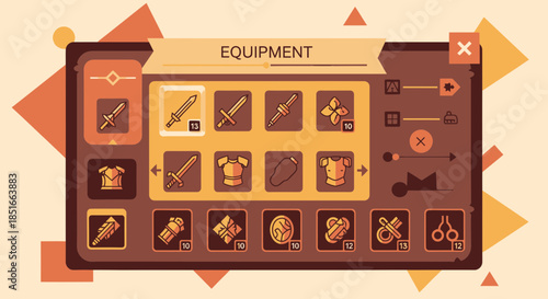 Minimalist Game Equipment Interface Design For Fantasy Adventure Game