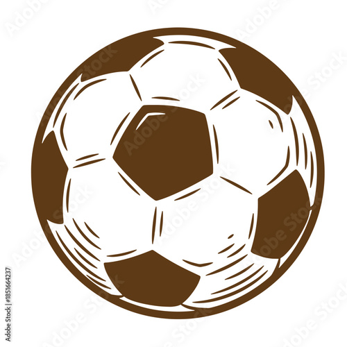 Simple brown and white sketch vintage illustration of a classic soccer football ball