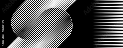 Abstract geometric vector art with black and white diagonal and horizontal op-art line patterns.
