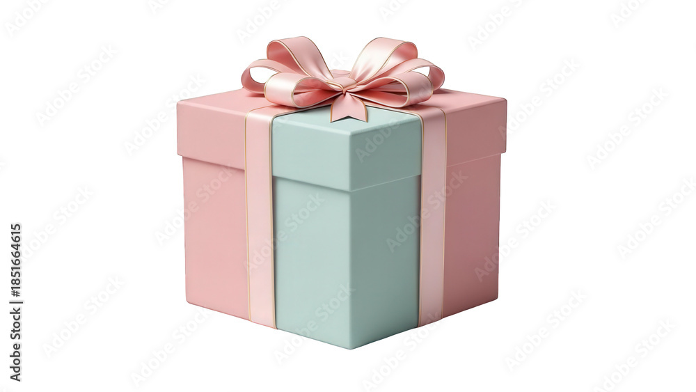 Obraz premium Pastel pink and blue gift box with ribbon bow, isolated on white background