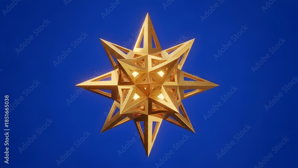 Obraz premium Golden eight-pointed star shining brightly against a blue background