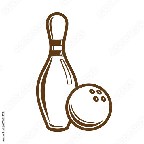 Simple illustration of bowling pin and ball in a vintage sketch style