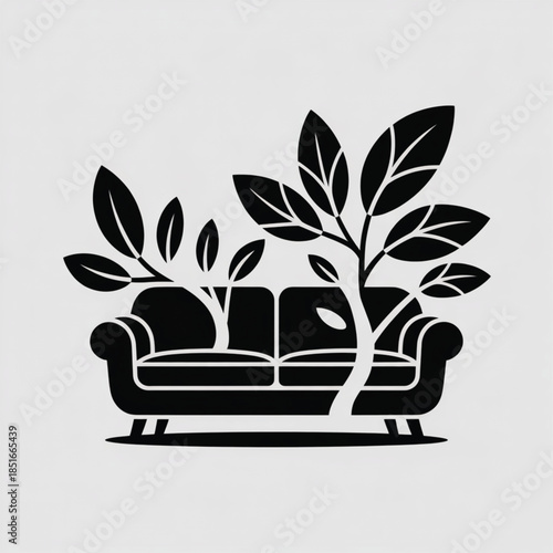 Serene living room with plants and sofa