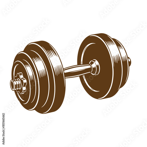 Vintage sketch illustration of a detailed dumbbell for fitness and weightlifting gym use