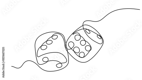 Self drawing line animation . Continuous line art drawing of dice gambling continuous one single line drawn concept video. 4K
