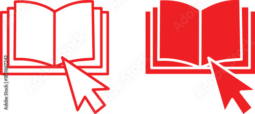 open book, black and white icons, minimalist, simple, vector graphics red book with cursor, abstract book icons Minimal flat design suitable for websites, mobile apps, UI/UX design,