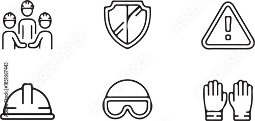 Construction Safety Icons Set for Hazard Prevention and Worker Protection.