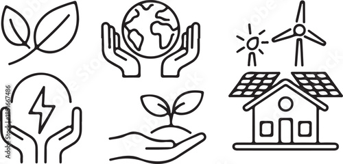 Eco-Friendly and Renewable Energy Icons Set for Sustainable Living.