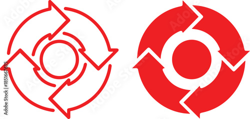 arrows in a circular pattern, simple black and white graphic design, geometric minimalist symbol, vector illustration